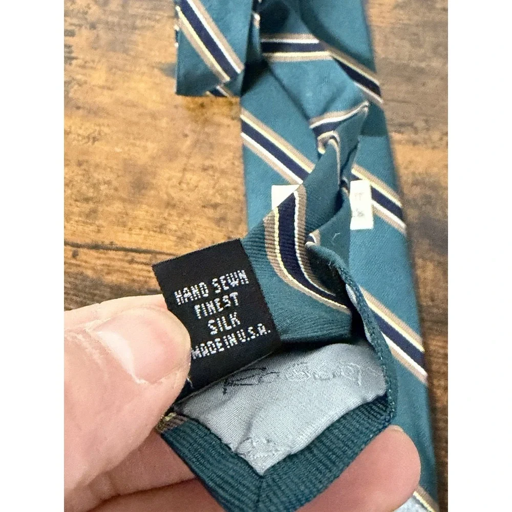 Robert Talbott Reichardt's Tie Green Blue Striped Italian Silk USA Made 58